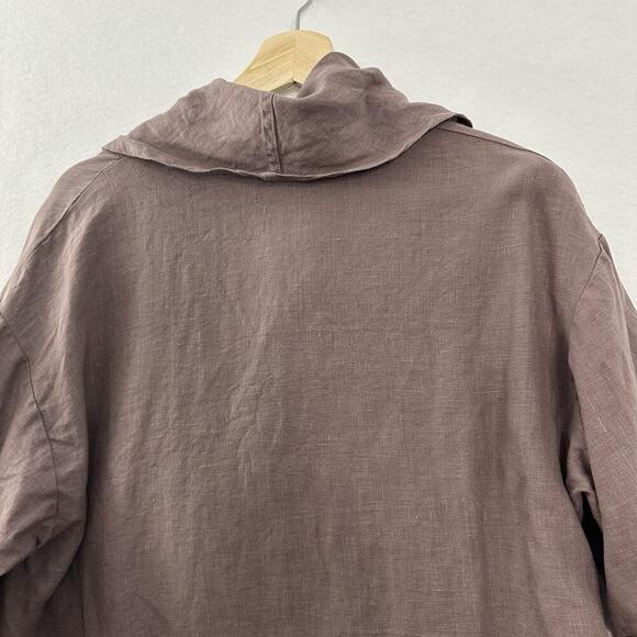 Bryn Walker Linen Top Womens Small Brown Pockets Long Sleeve Neutral - Picture 5 of 12